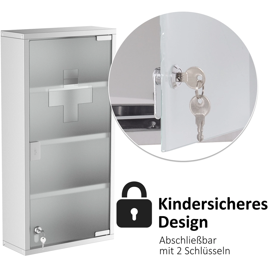 HOMCOM Medizinschrank mit 4 Fachböden silber