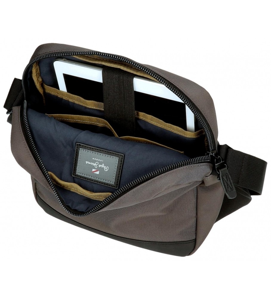 Bolsa de ombro grande Pepe Jeans Iron com suporte para tablet, cinza