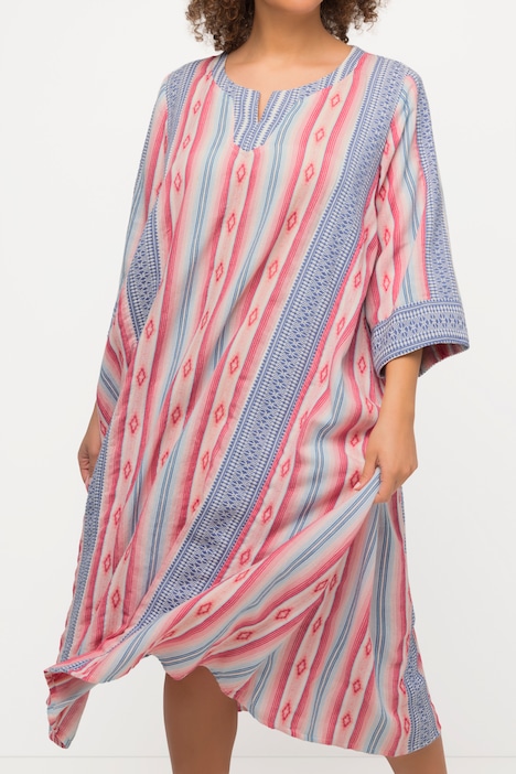 Kaftan, Ethnomuster, A-Linie, Tunika-Ausschnitt, 3/4-Arm