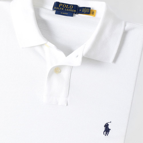 Polo Manches Courtes Slim Coton Piqué Blanc