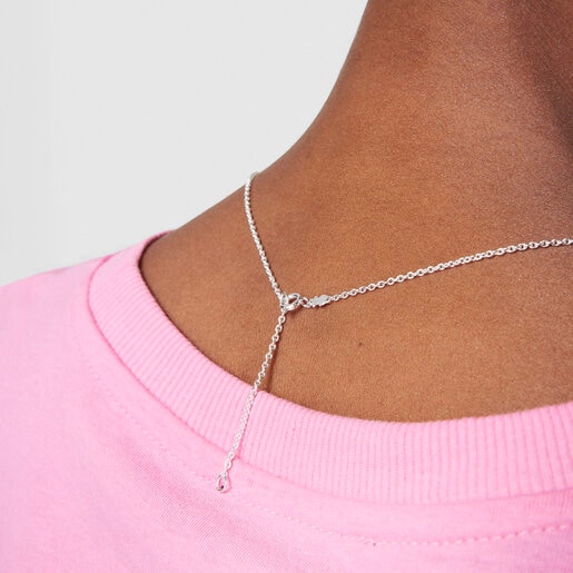 Colar prateado com quartzo (Nova cor)