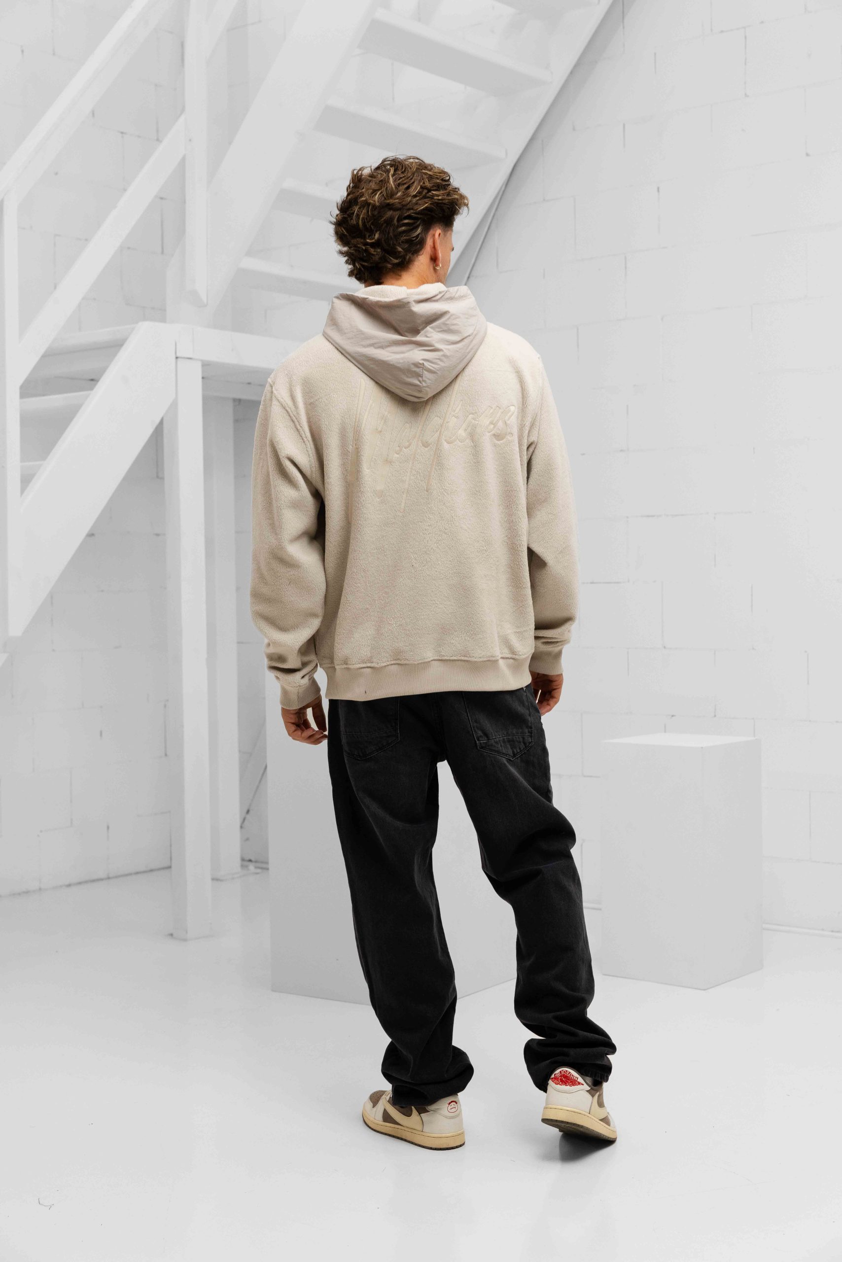 Malelions Fleece Nylon Half Zip Hoodie Heren Beige