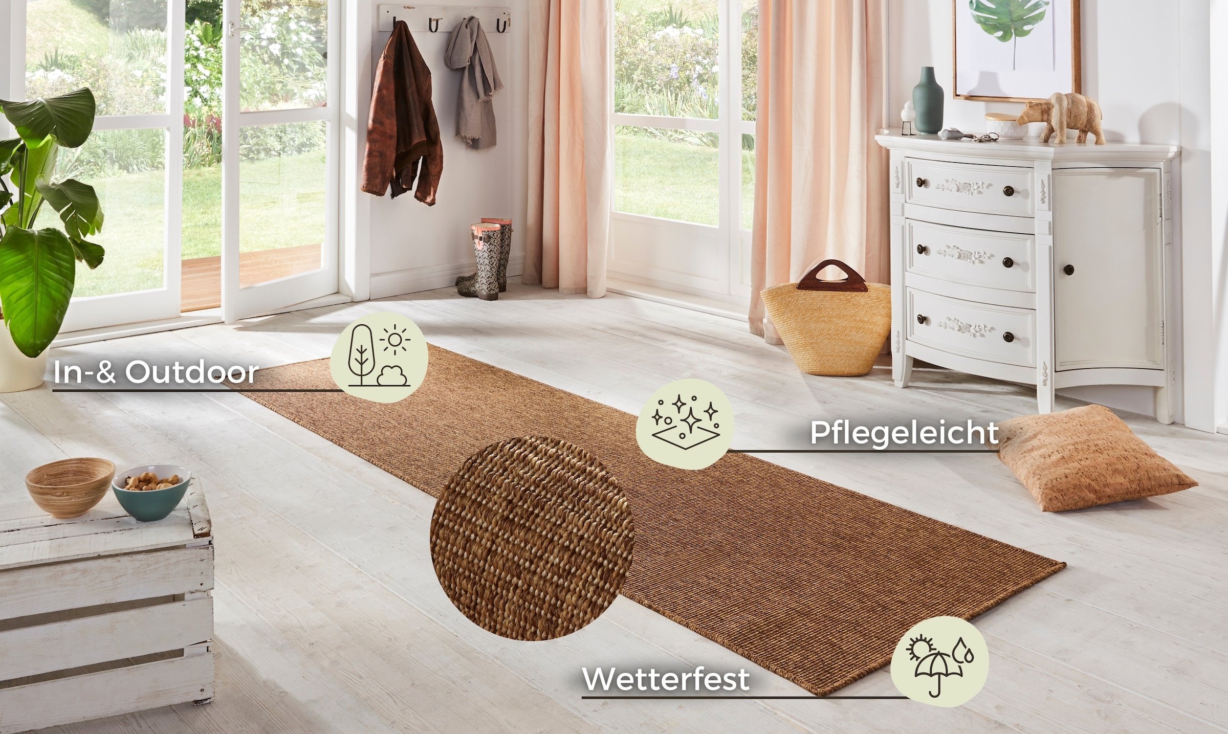 HANSE Home Läufer »Nature,  In- und Outdoor« rechteckig 5 mm Höhe Teppich, Wetterfest, Balkon, Flur, Wohnzimmer, Wasserfest, Sisal Optik