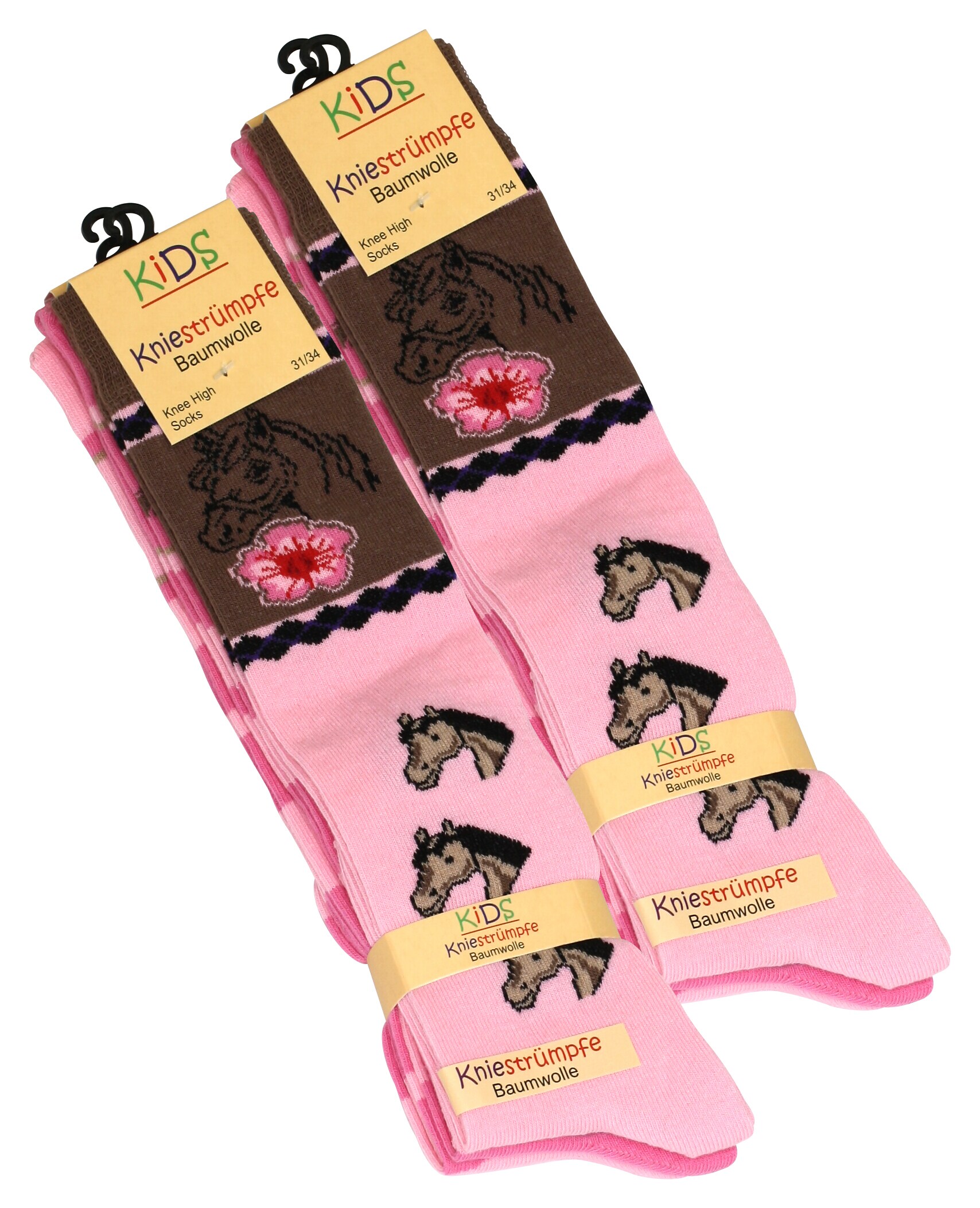 Cotton Prime® Kinder Kniestrümpfe 6 Paar, mit Pferde Motiven