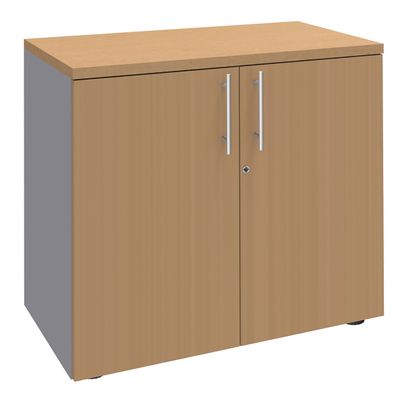 Armoire basse IRIS - H72 x L80 x P47 - 2 portes - Corps aluminium - Dessus et portes imitation Hêtre