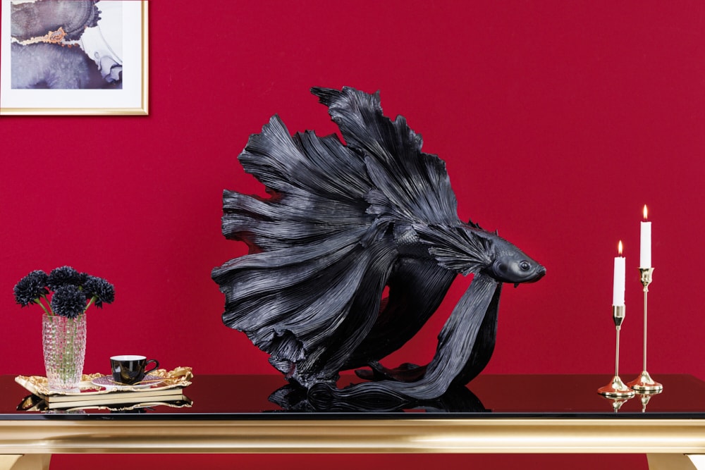 riess-ambiente Skulptur CROWNTAIL - 65cm schwarz Betta Fisch