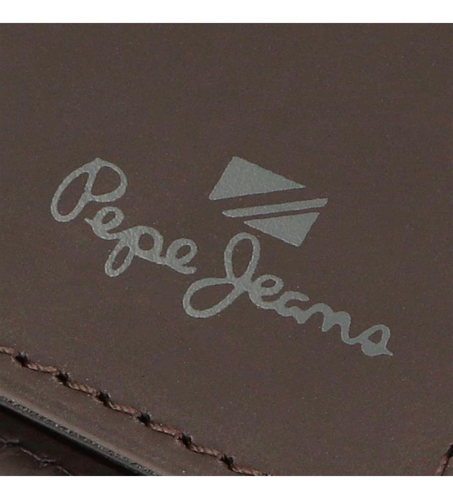 Carteira Pepe Jeans Staple em couro com fecho de clique, marrom