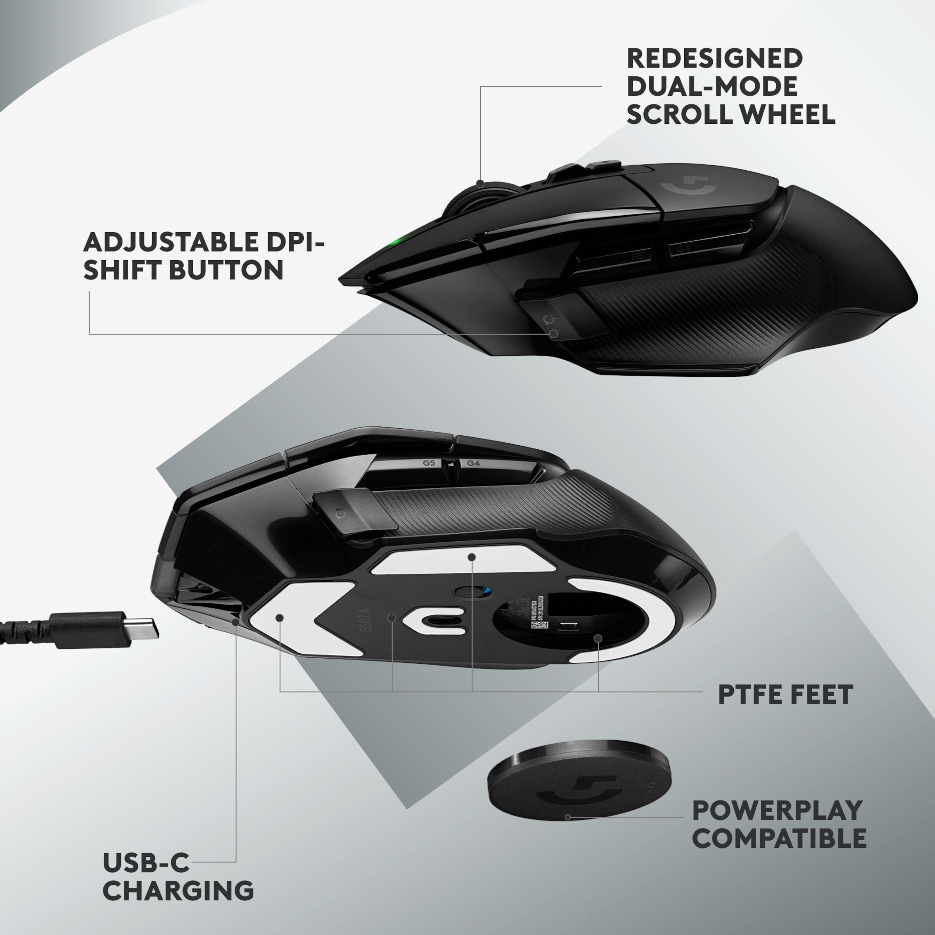 Logitech G 502 X Lightspeed Trådløs gamingmus Svart