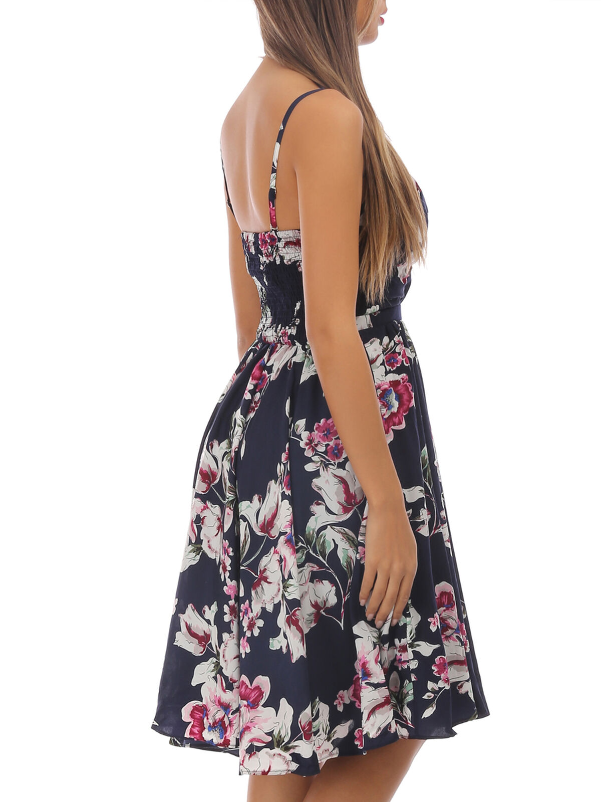 Robe courte fleurie- Bleu marine