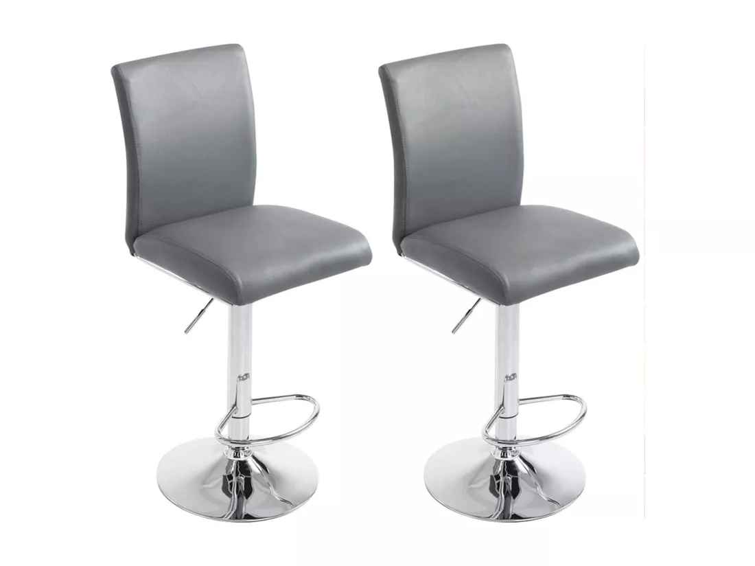Lot de 2 Tabouret de bar - Similicuir & Noir - Gris - Köln