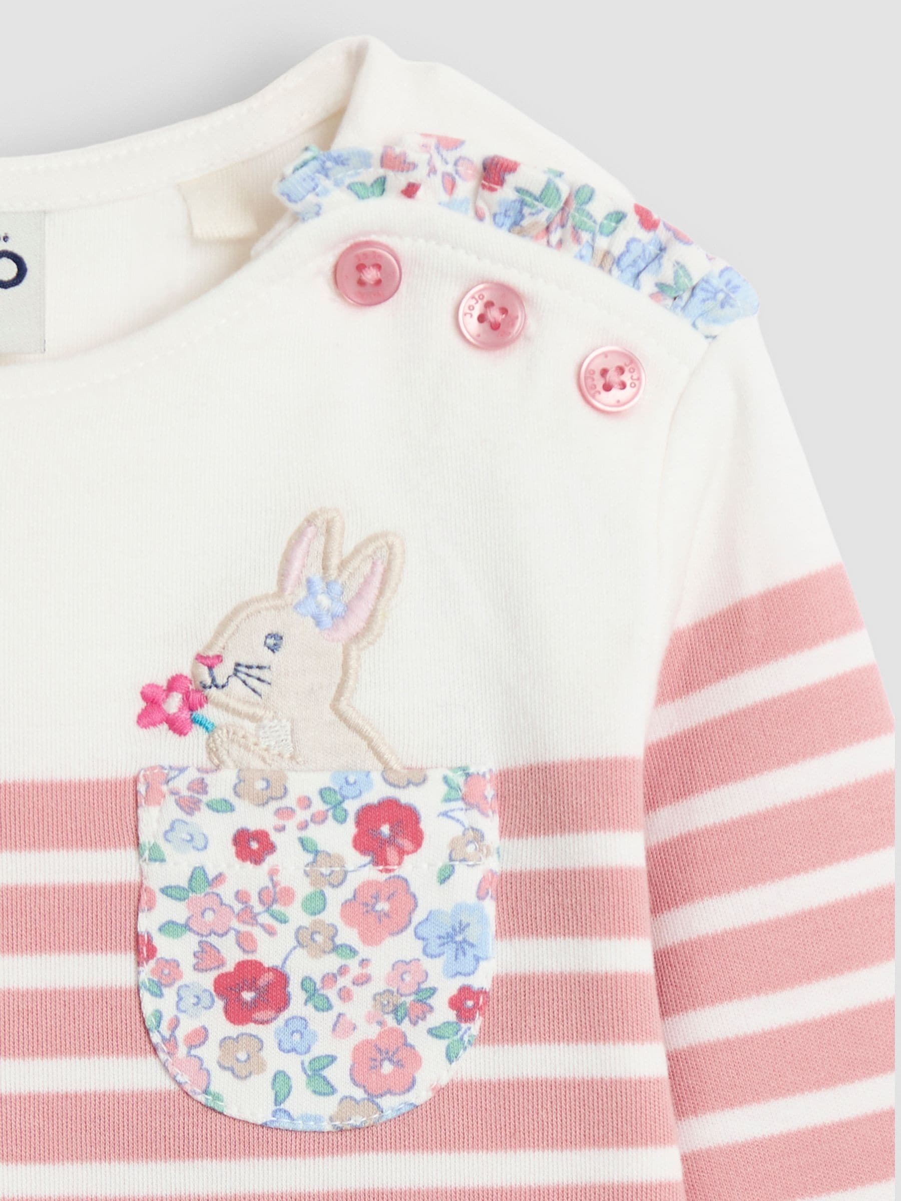Roze met konijnen - JoJo Maman Bébé - Top met Bretonse streep