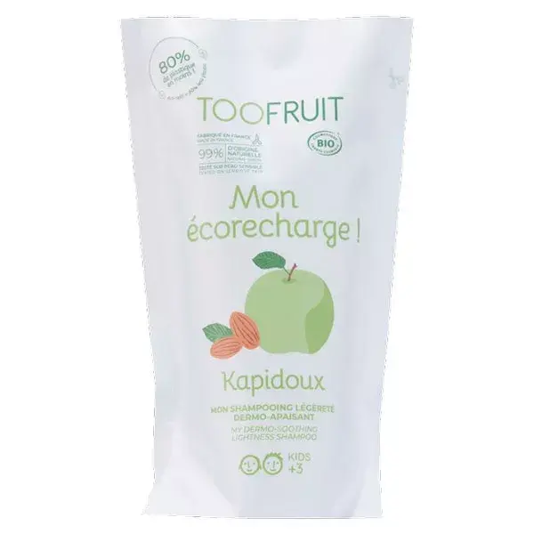 Shampoo Infantil Toofruit Kapidoux Eco-Refill Orgânico de Maçã e Amêndoa 400ml