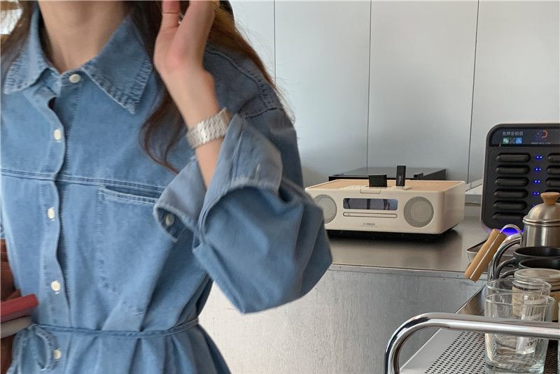 Leoom - Denim midi-jurk met lange mouwen