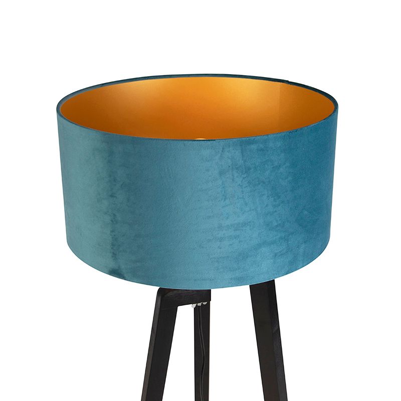 Vloerlamp tripod zwart met blauwe kap en goud 50 cm - Puros