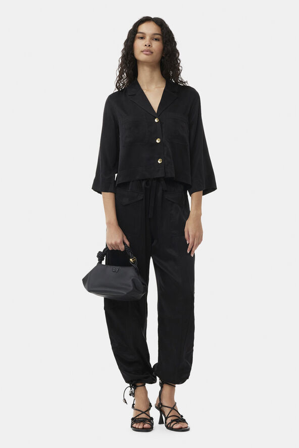 Ganni Washed Satin Pocket Pants Black