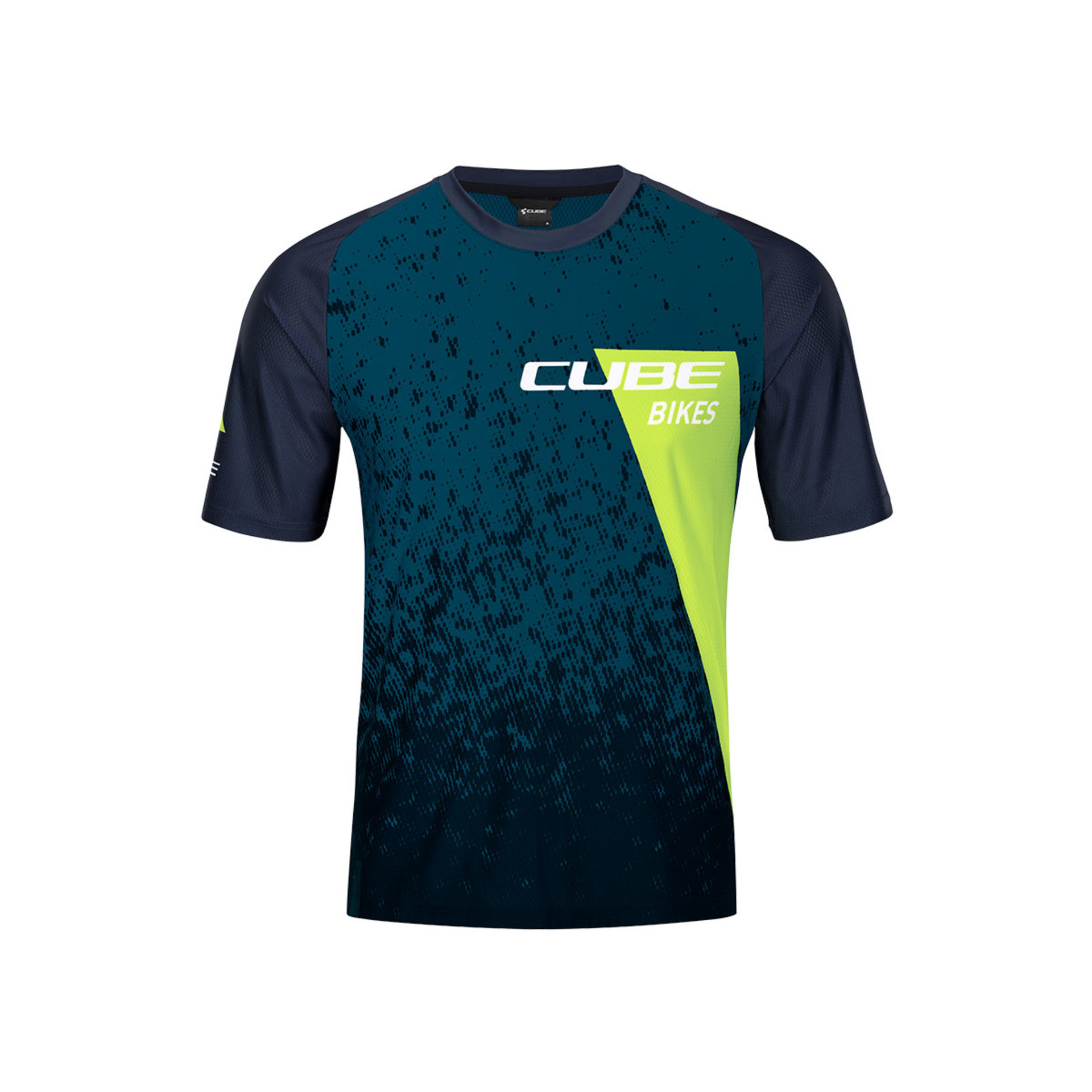 Cube Edge Round Neck MTB Fietsshirt Korte Mouwen Blauw/Lime Heren