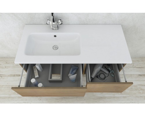 Badkamermeubel, model Avril, afmetingen (B x H x D): 100 x 30 x 45 cm, frontkleur: natuurlijke eikenhouten look, houtdecor