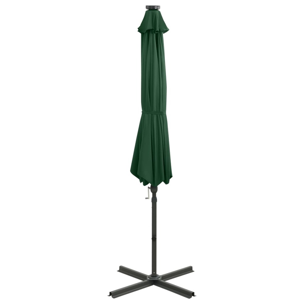 Parasol meuble de jardin déporté avec mât et lumières led 300 cm vert