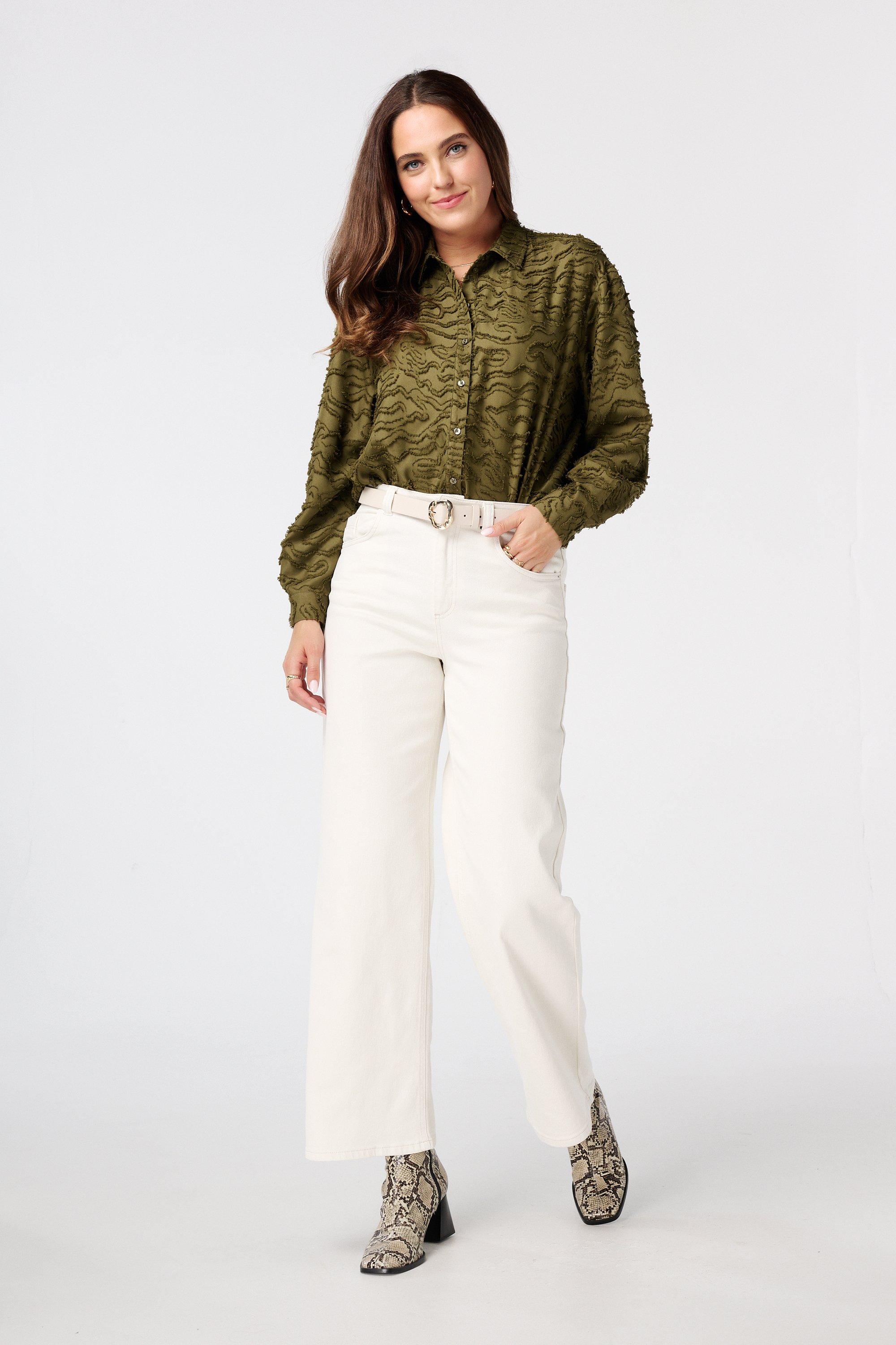 Structuur geweven oversized blouse Khaki
