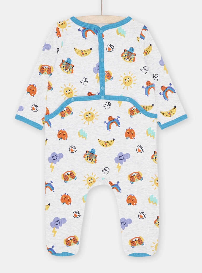 Grenouillère gris chiné à imprimé fantaisie bébé garçon
