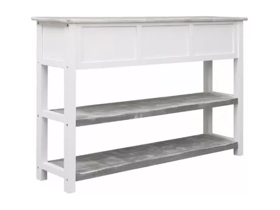 Console 3 tiroirs 2 étagères paulownia blanc et gris Amatar