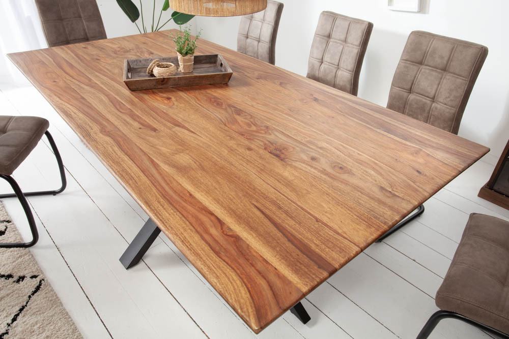 Massivholz Esstisch GALAXIE 200cm braun Sheesham stone finish Industrial Design