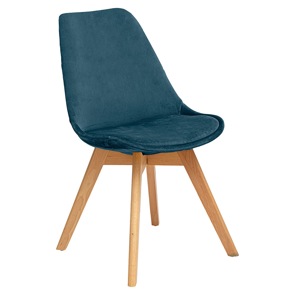 Chaise BAYA velours bleu canard 48x81x55cm