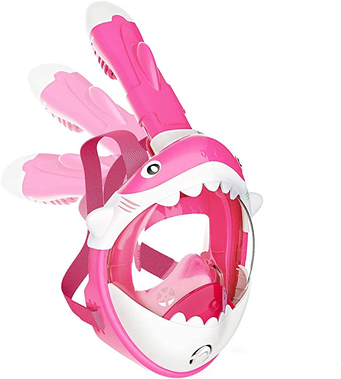 (Gr. XS) Hai Schnorchelmaske Anti-Leak Vollgesichts Unterwasser Maske inkl. GoPro Halterung - Pink