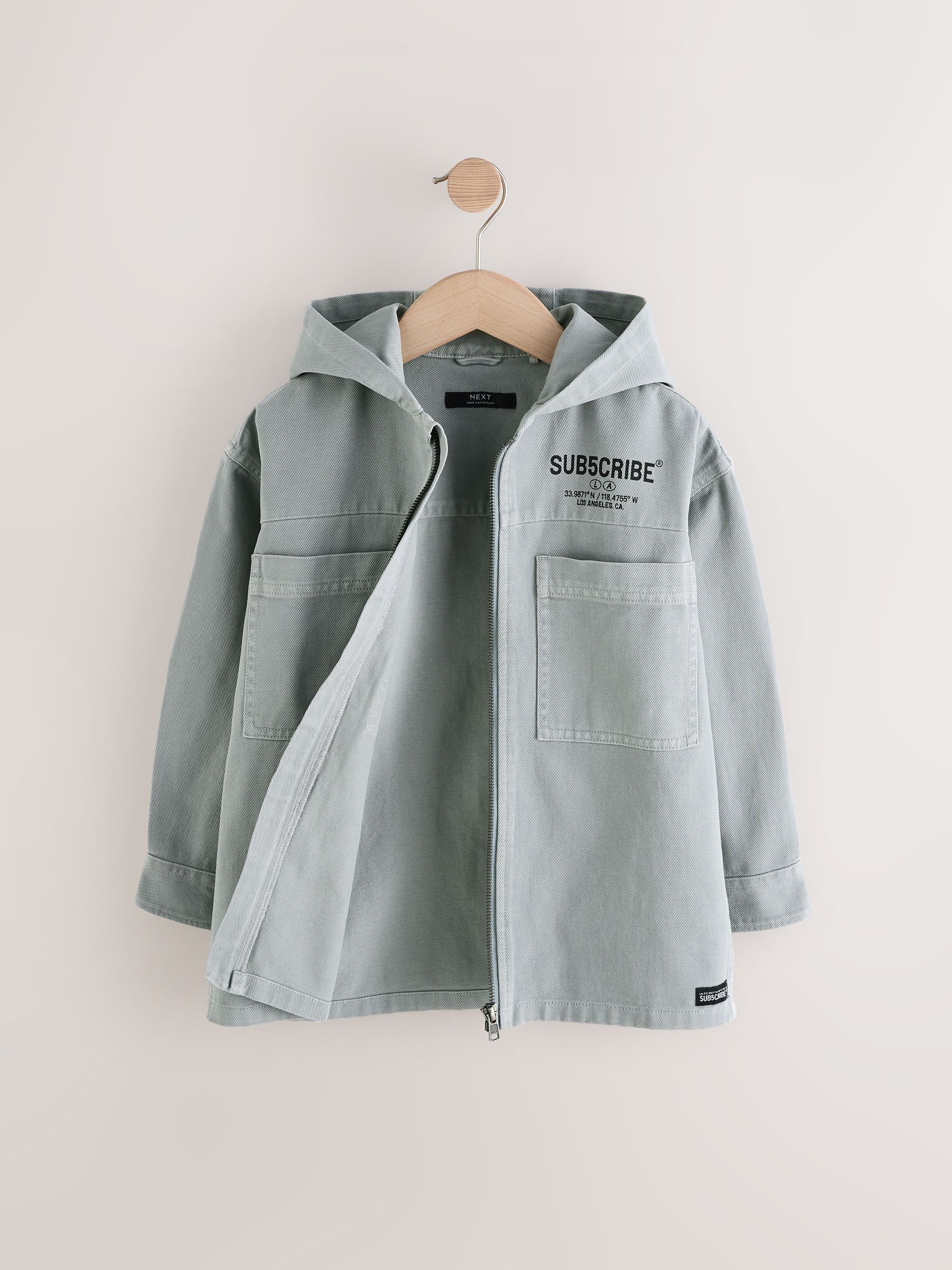 Grijs denim - Overshirt 100% Cotton Zip Through Hoodie (3-16yrs)