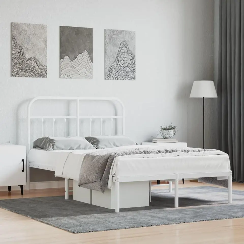vidaXL - Bed frame met hoofdbord - Wit - Metaal - 120x200 cm