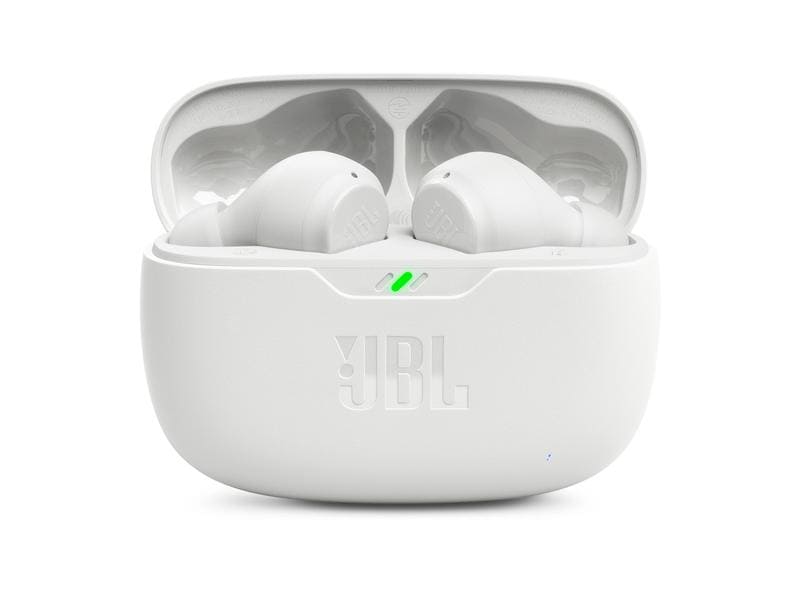 JBL True Wireless In-Ear-Kopfhörer Wave Beam Weiss Kräftiger 8-mm-Treiber liefert Deep Bass Sound für einen besonderen Hörgenuss
