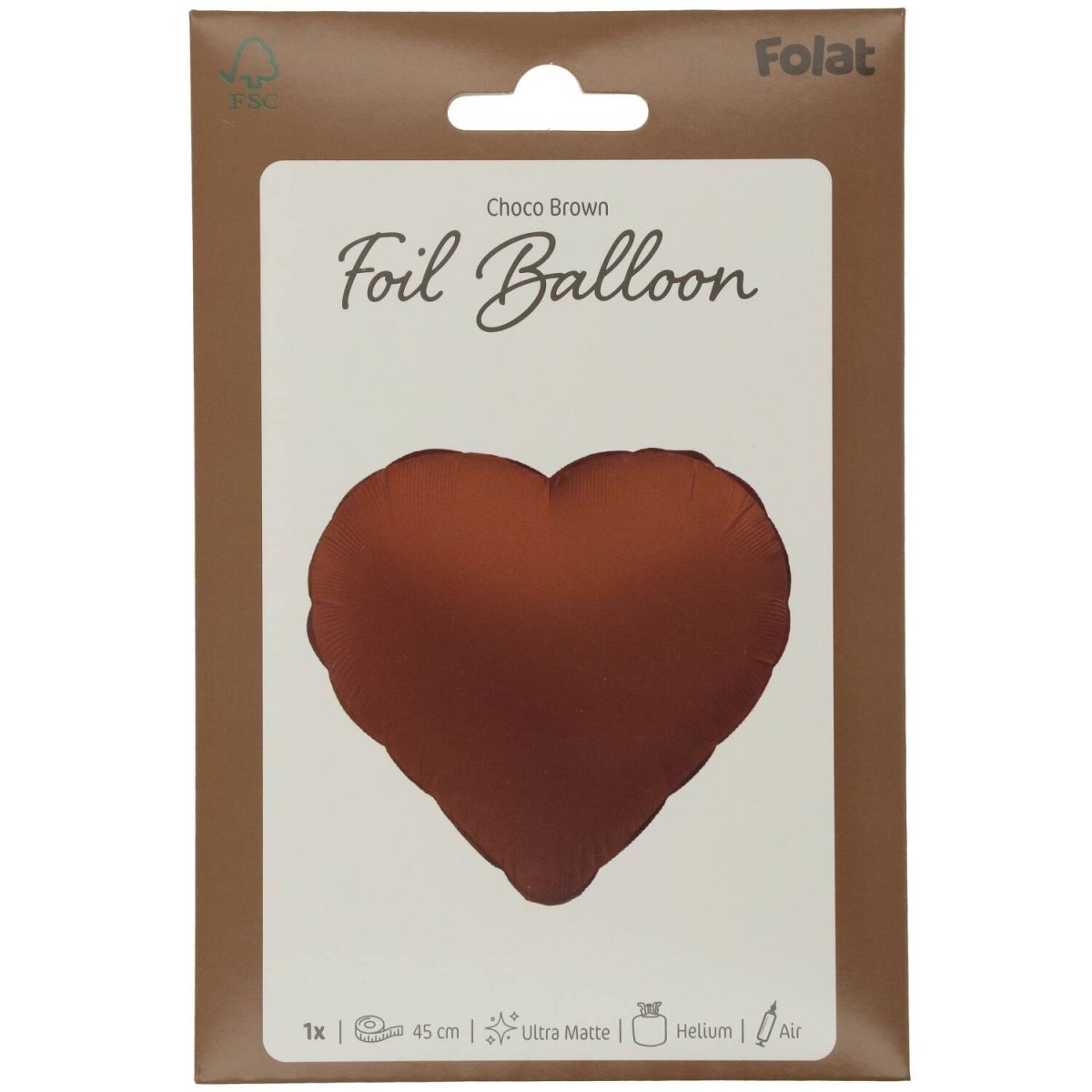 Hart Helium Ballon Chocolade Bruin Leeg 45cm
