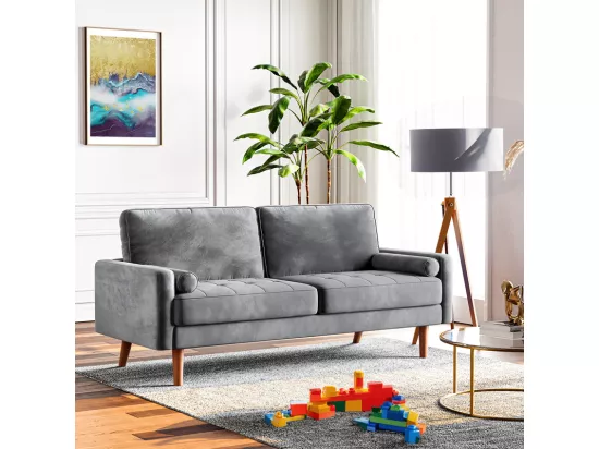 Canapé droit en Velours gris et bois massif - 3 places - charge max 300kg - 176x78x85cm