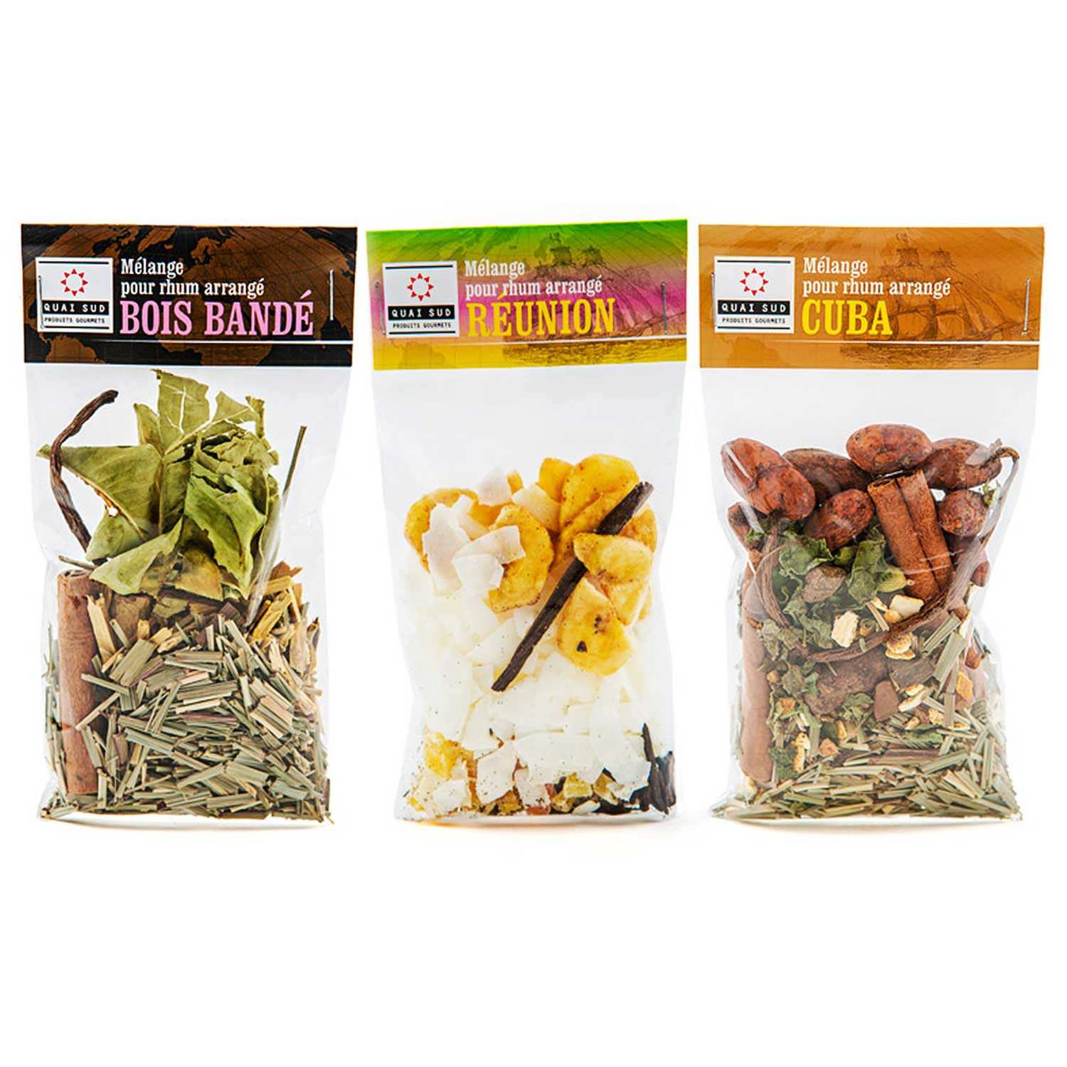 Assortiment de mélanges pour rhum arrangé Quai Sud