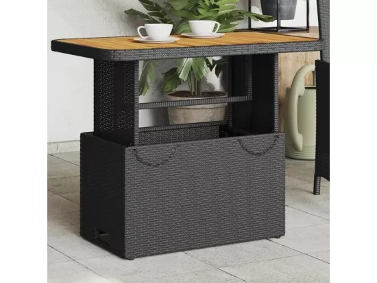 Table de jardin noir 90x55x71 cm résine tressée et bois acacia