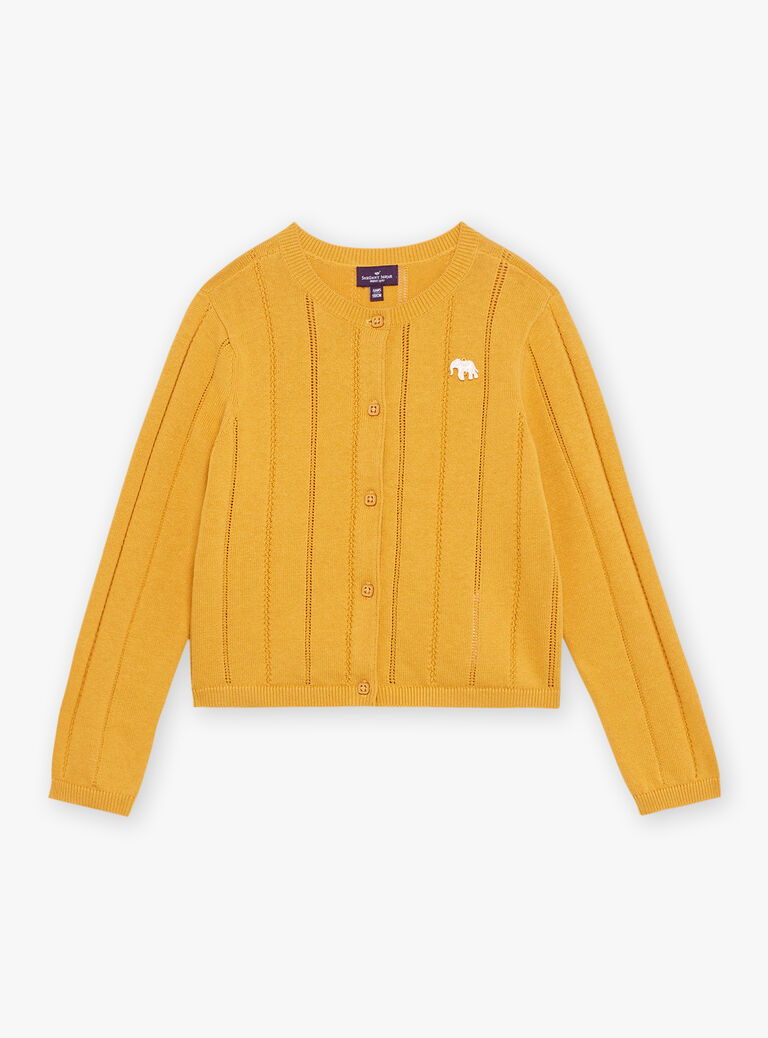 Gilet jaune moutarde en maille ajourée