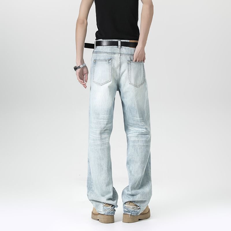 Filmas - Mid Rise Washed Distressed Loose Fit Jeans