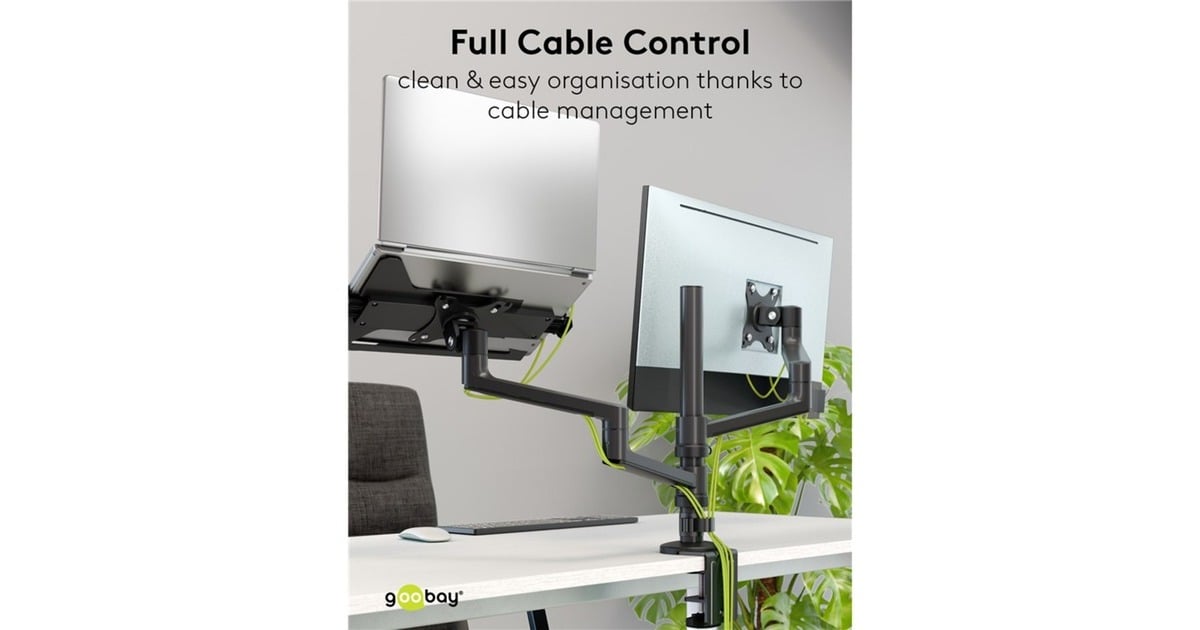 goobayDeluxe Monitor Mount met Laptop Arm, 17 tot 32 inch monitorarm  (Zwart)