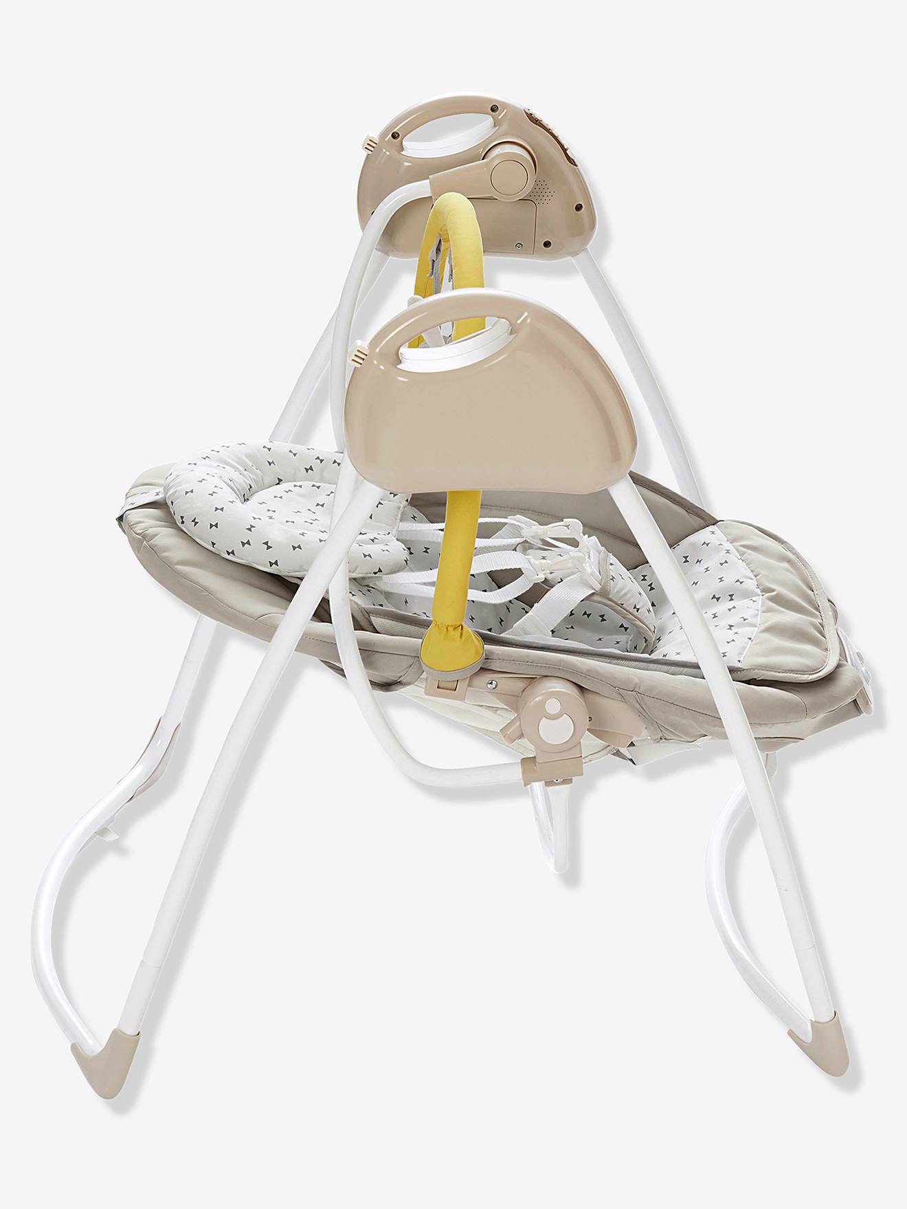 Cadeira de balanço Babyswing VERTBAUDET com arco de atividades, estampa cinza