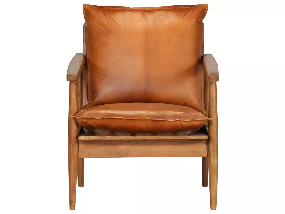 Fauteuil Marron Cuir véritable avec bois d'acacia