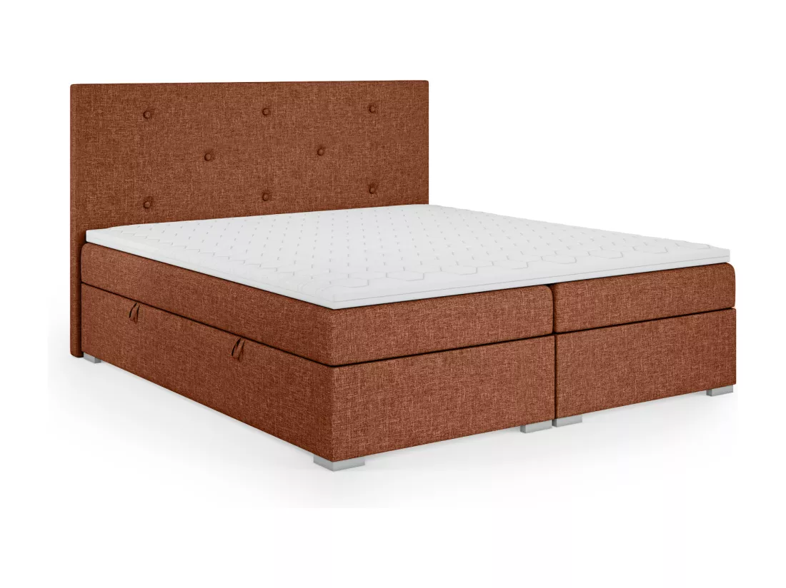 Lit Boxspring avec tiroirs de lit, Coffre de lit Topper Atlanta 140x200 cm, Lux 11 (Rouge rouille)