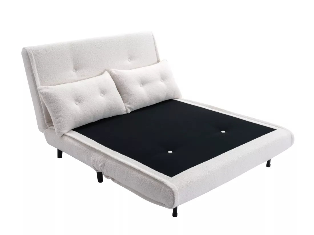 Canapé 2 places convertible en tissu bouclette ivoire URIBIA
