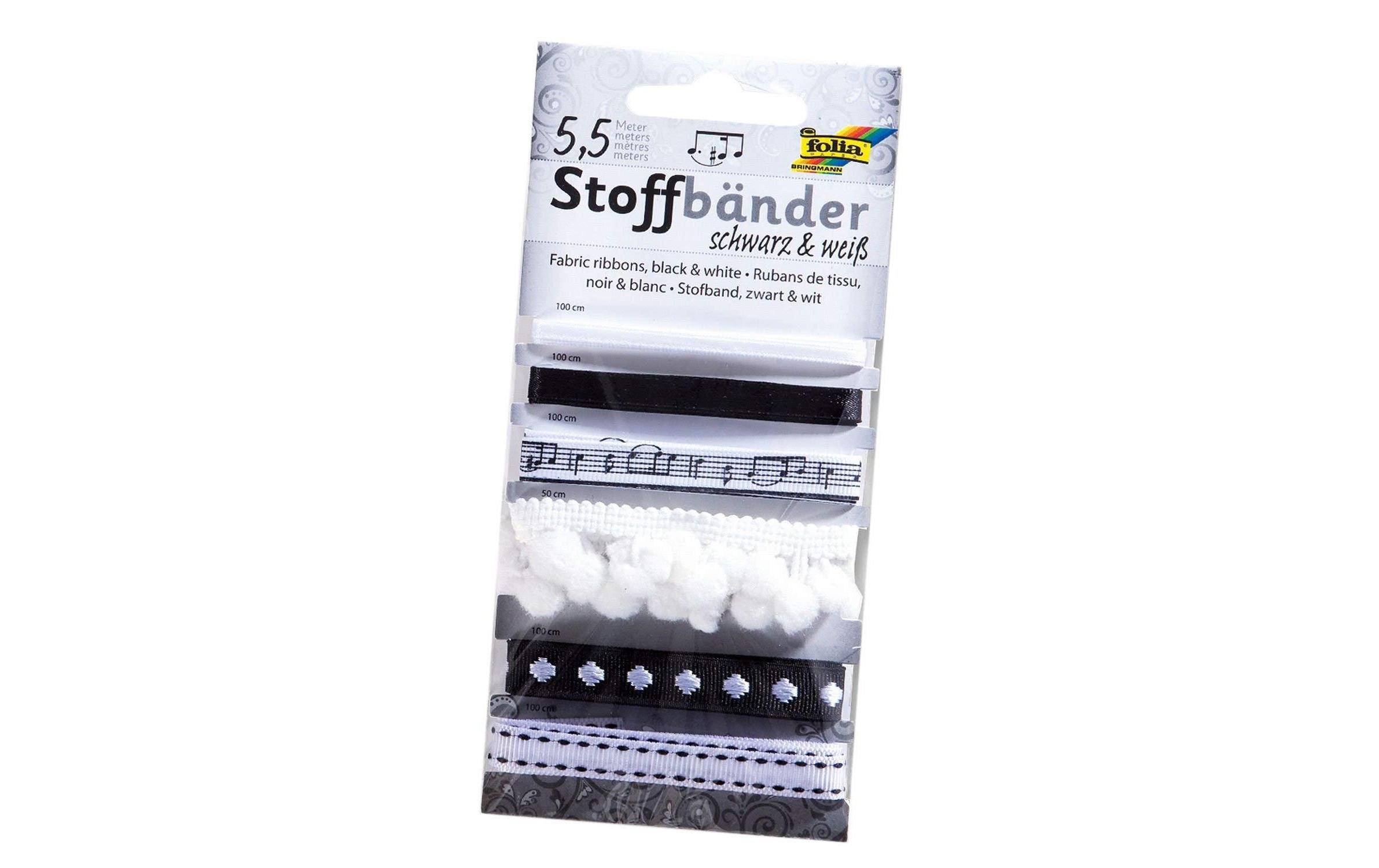 Textilband 5 mm x 5.5 m, Schwarz/WeissStoffbänder Set