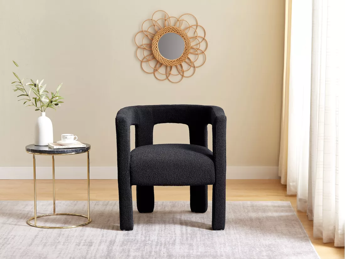 Lot de 2 chaises avec accoudoirs en tissu bouclette et métal - Noir - SOFANA de Pascal MORABITO