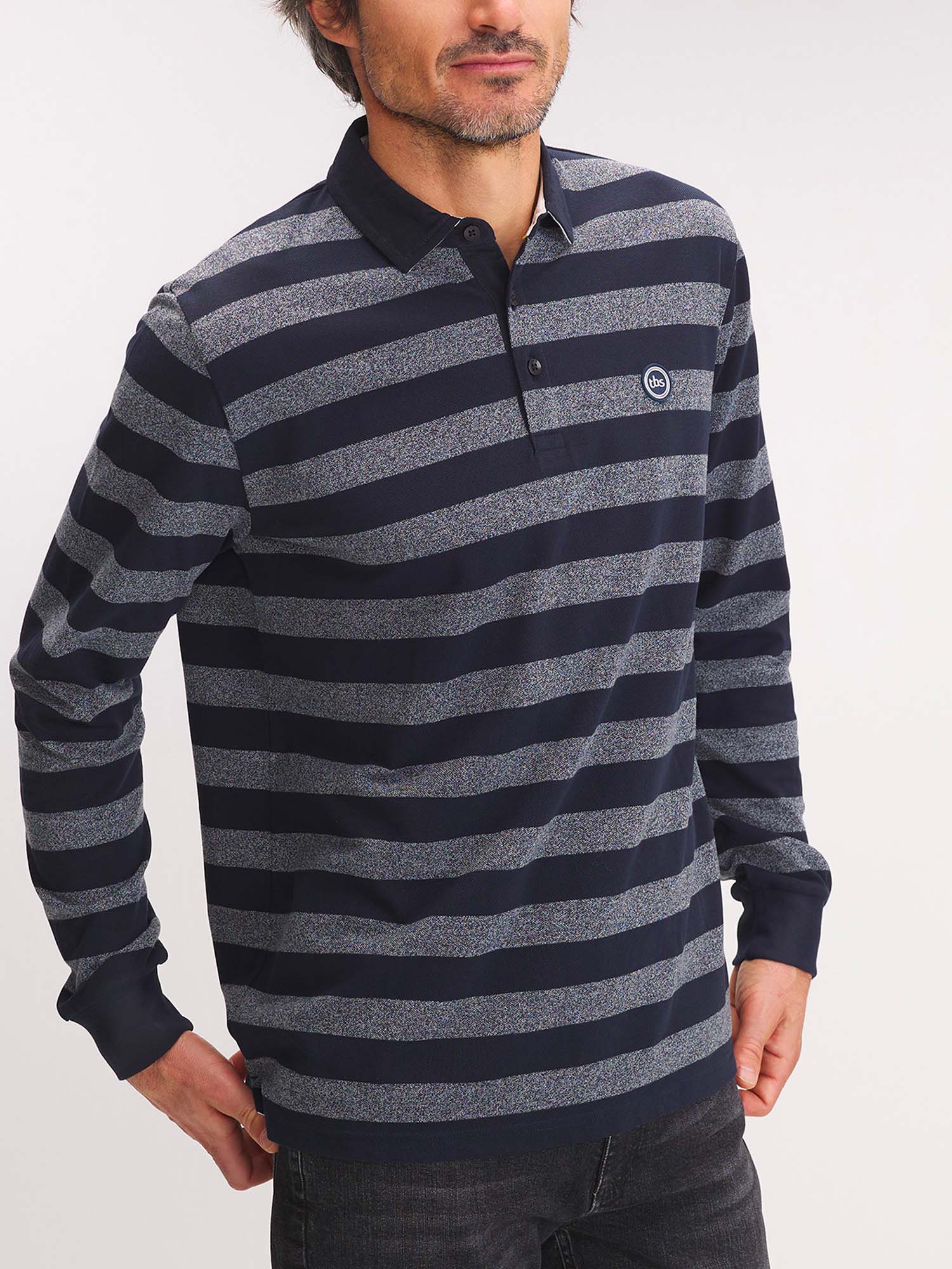 Polo Homme Larges Rayures Noir et Gris