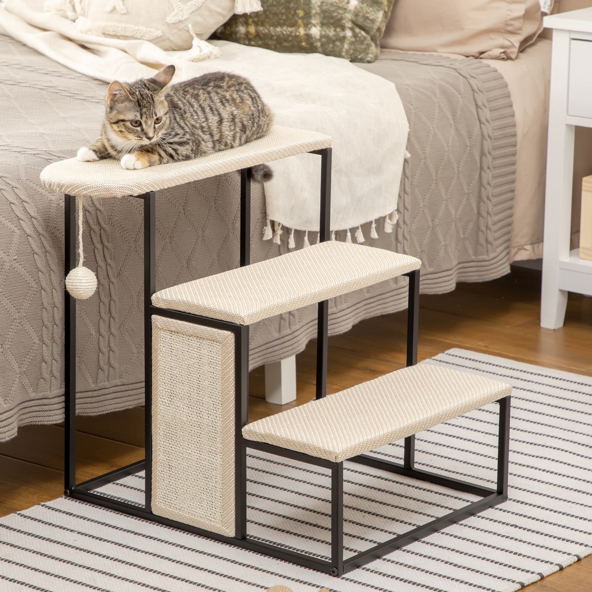 PawHut Haustiertreppe mit Kratzbrett schwarz, weiß 51L x 54B x 53H cm