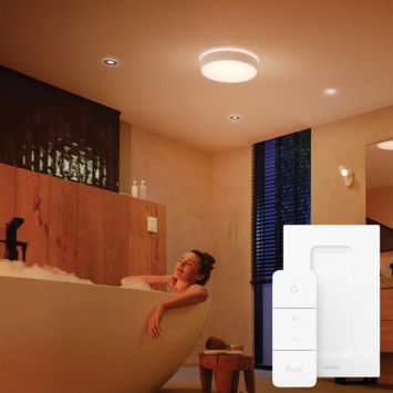 Philips Hue badkamerplafondlamp Devere wit - warm tot koelwit licht 19W - Ø 38 cm - met 1 dimmer switch