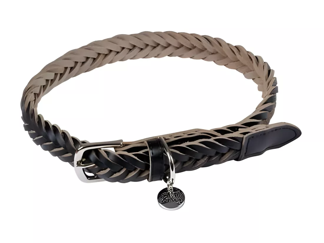 Collier règlable en cuir tressé pour chien - Noir - Taille L (de 50 à 70 cm)