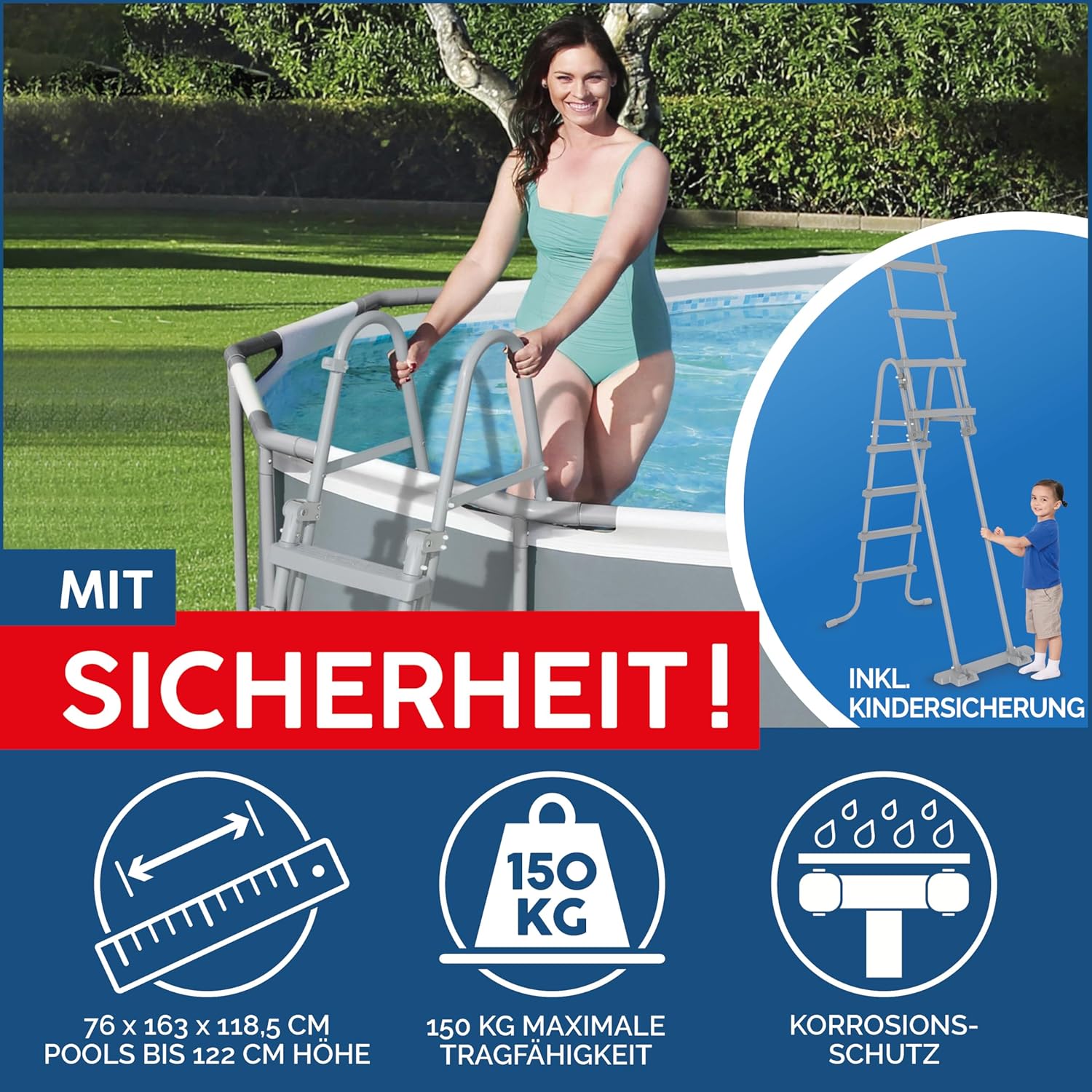 Bestway Steel Pro MAX Frame Pool Komplett-Set, 549 x 274 x 122 cm, 13.430 L, TriTech-Material, Filterpumpe, Sicherheitsleiter, Abdeckplane, Fliesenmosaik, einfacher Aufbau, langlebiger Stahlrahmen