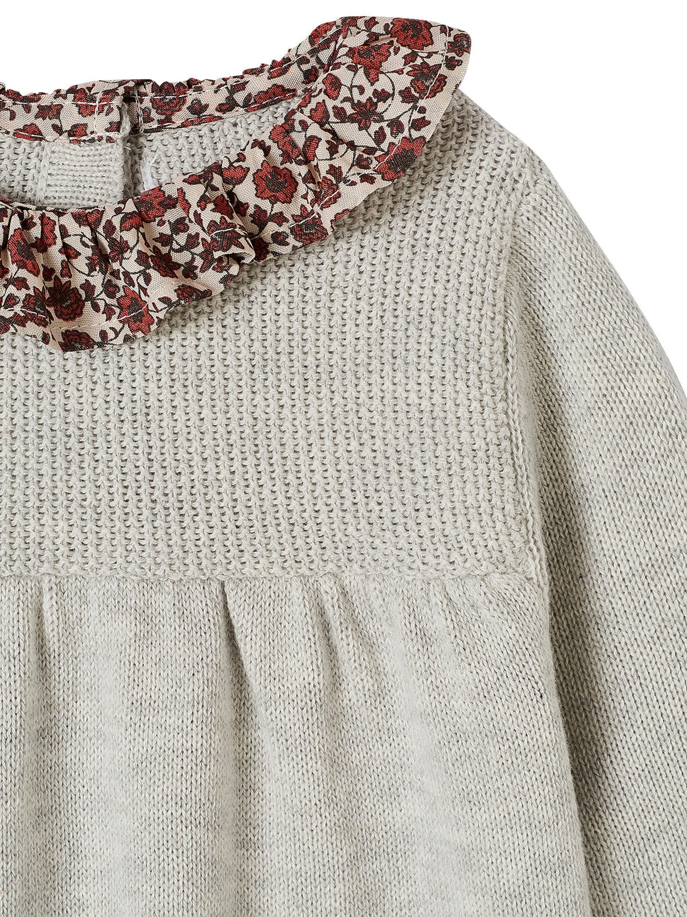 Vertbaudet Baby Strickkleid mit Stoffkragen grau meliert